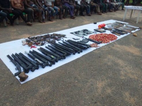 ’10 Guns, 400 Cutlasses’ ,Other Deadly Weapons Recovered At Fleeing Oyo Agbero Leader ‘s Hotel